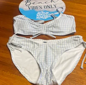 Old Navy Light Blue and White Checkered Bikini thumbnail 1