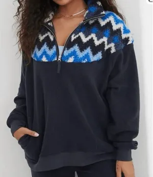 Aerie cozy Sherpa chevron oversized pullover size M thumbnail 1