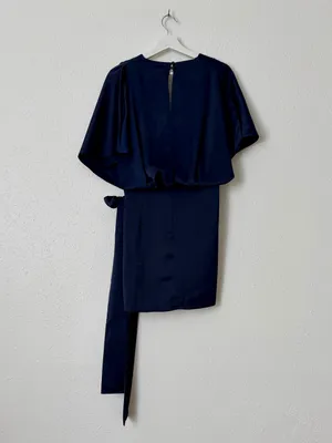 ASOS Navy Satin Wrap Mini Dress Size US 8 Tie Waist Open Back thumbnail 8