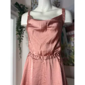 ASOS Design Blush Mauve Pink Satin Mini Dress 14 XL Cut Out Bow Back Skater thumbnail 6