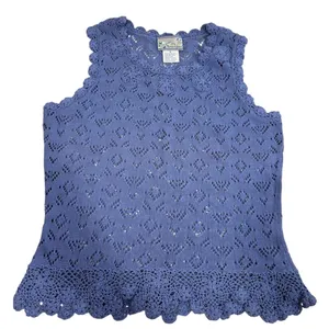 Vintage Corner Reading Periwinkle Blue Crochet Knit Sleeveless Top Small‎ thumbnail 1