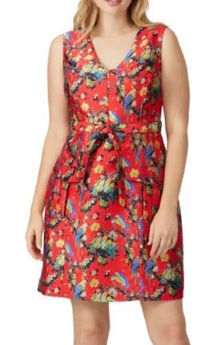 Hutch Anthropologie Alannah Mini Dress Size 8 Red Parrot Tropical Floral Belted thumbnail 1