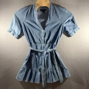 3178 | Veronica Beard Jean Kanika Ruffle Denim Mini Dress Belted Blue Women M thumbnail 3