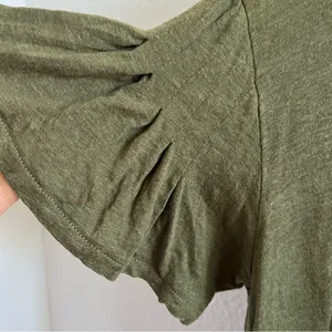J Crew 100% Linen Green Ruffle Sleeve Relaxed Lagenlook Style GC049 Medium thumbnail 3