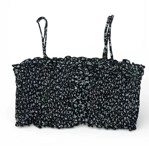 Garage Smocked Black Convertible Crop Tube Tank Top Silver Eyelets Size Small thumbnail 1