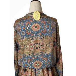 Paani Mini Dress Women Small‎ Tan Gold Metallic NWT Boho Floral Tassel Festival thumbnail 6