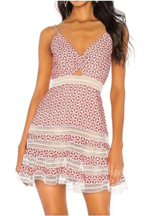 Bardot Camille Eyelet deep red Mini Dress size 6 thumbnail 1