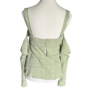 Topshop Textured Cold Shoulder Long‎ Sleeve Top Sage Green Women's 6 thumbnail 4