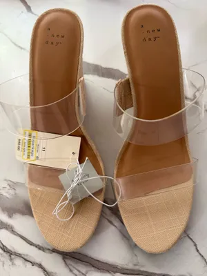 A New Day Women’s Clear Double Strap Heels – Beige Linen Memory Foam Mules Size 11 NWT thumbnail 4