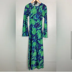 Free People The Wolf Gang Calypso Maxi Dress Green‎ Blue Long Sleeve XS thumbnail 5