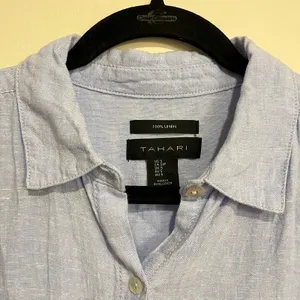 Tahari Shirt Dress Button‎ Front Tunic 100% Linen Flax Blue Lagenlook Size Small thumbnail 4