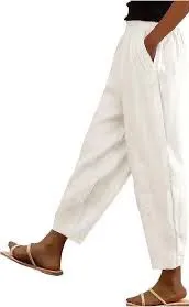 Urban Outfitters Linen Cotton High-Rise Pleated Tapered Chinos Sz M ivory Crop thumbnail 1