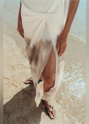 Zara NWT ombré tie dye beige brown white midi maxi dress with side slit thumbnail 15