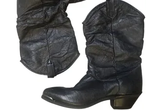Vintage Dingo Black Leather Slouch Western Boots Women's Size 6 metal toe detail thumbnail 2