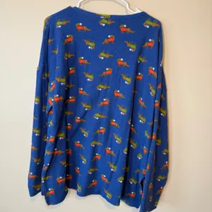 Aerie Womens Cotton Blend Waffle Knit Henley XL Blue Dachshund Dog Print Top thumbnail 7
