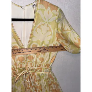 Alexis Capri Yellow Orange Abstract V-Neck Mini Dress $598 flowy coquette XS thumbnail 4