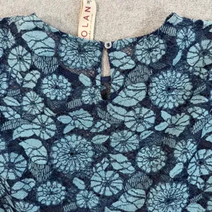 Dolan Women's Medium Blue Floral Lace Peplum Puff Sleeve Top Blouse Sheer thumbnail 12