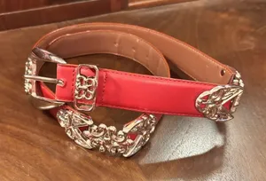 Harve' Benard‎ Red Leather Belt Silver Western Concho Buckle Large 39" Statement thumbnail 1