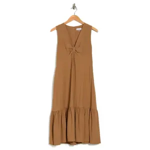 CALVIN KLEIN Gauze Knot Front Sleeveless Midi Dress In Luggage Women's Size 10 thumbnail 11