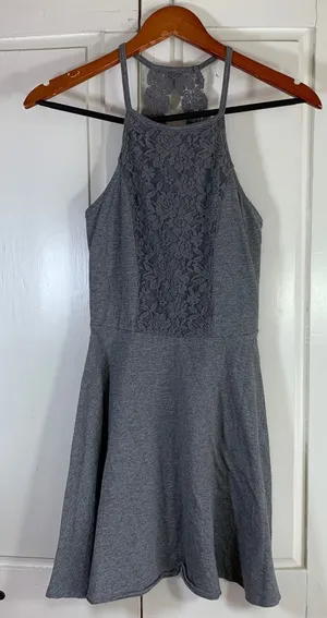 Abercrombie Fitch Gray Lace Neckline Fit Flare Dress‎ Women's Size S Casual Sexy thumbnail 1