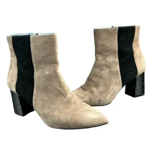 Shoes Of‎ Prey Booties Womens 7 Tan Suede Leather Heeled Ankle Boots Pointed Toe thumbnail 2