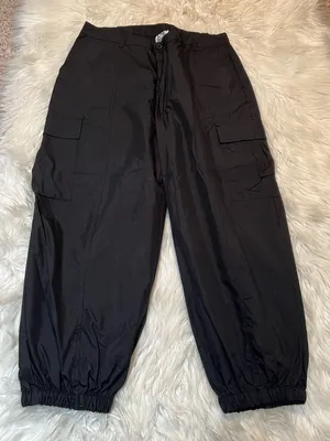 Future Collective Womens Size Medium Cargo Jogger Pants Black Windbreaker Cotton thumbnail 3
