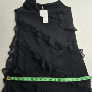 Monki NWT 46P Black Asymmetric Ruffle Midi Dress with 3D Flower Rosette Size S‎ thumbnail 11