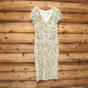 Mac Duggal Womens Floral Embellished Flutter Cap Sleeve Dress 5722 Cream thumbnail 7