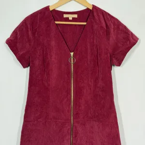 Hope &‎ Harlow Corduroy Mini Dress Womens Sz 6 Red V-Neck Front Zip Short Sleeve thumbnail 3
