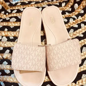 Michael Kors MK Signature Logo Print Wade Slide sandals in pink thumbnail 8
