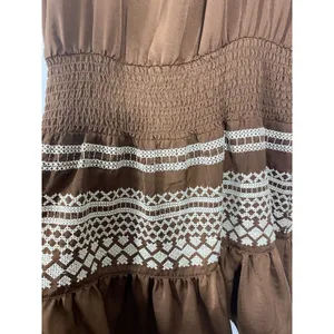 Shyanne Brown Western Embroidered Smocked Mini Dress Long Sleeve Tassels Size M thumbnail 7