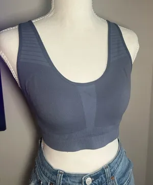 Source Unknown Blue Seamless Scoop Crop Sports Bra thumbnail 1