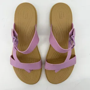 Crocs Tulum Toe Post Sandal Purple Tan Women 8 Slip On Buckle Casual Comfy thumbnail 3