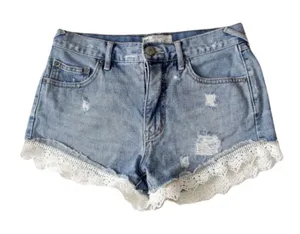 Free People Lace Trim Denim Shorts thumbnail 1