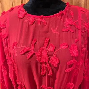 Anthropologie Mare‎ Mare Amal Puff Sleeve Textured Floral Mini Dress Red Size XS thumbnail 11