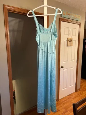 Miss Elaine Light Blue Lace-Trim Maxi Slip thumbnail 4