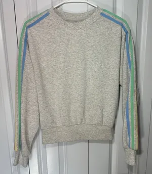 Quiet Storm Sweatshirt Womens Small Grey Multi Color Stripe Crew Neck‎ Fleece thumbnail 1