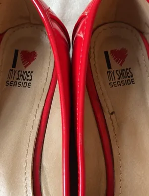 I ❤️My Shoes Seaside Vintage? Shiny Red Silver Buckle Loafers Size 38 thumbnail 3