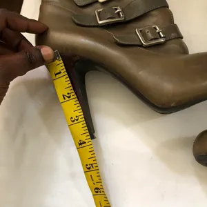 Green Military Style Cadet Ankle Boot Booties Buckles Leather White Faux Fur Lining thumbnail 5