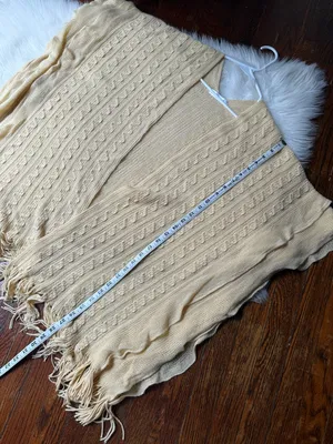 Butter Yellow Knit Poncho with Fringe Hemline thumbnail 7