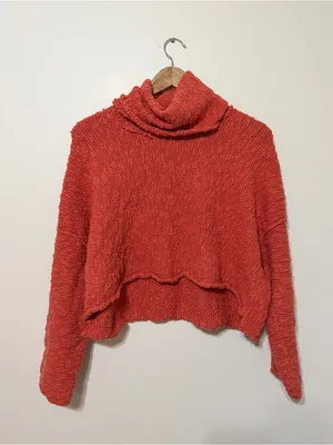 Free People Big Easy Cowl Neck Sweater Small Oversized Burnt Orange Fall EUC thumbnail 2