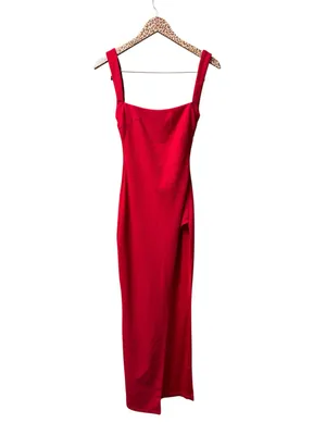 Babyboo Cyanne Square Neck Thigh Slit Scoop Back Maxi Dress Red XS Date Night thumbnail 3