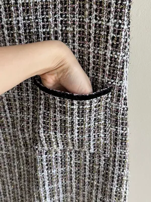 CeCe Tweed Shift Dress with Patch Pockets, Black/Pink/Gold/White, Size 4 thumbnail 12