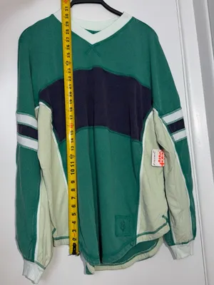 NWT FP Movement by Free People Green Navy Cream Rugby Embroidered Sweatshirt thumbnail 9