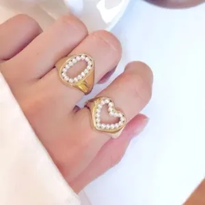 NWT PRETTY SOLID PEARL HEART RING, 18k‎ YELLOW GOLD OVER STERLING SILVER RING thumbnail 3
