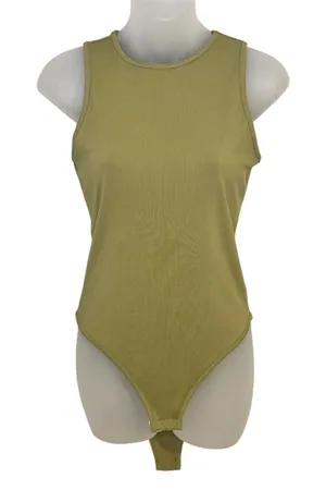 SHEIN Green Ribbed High Neck Tank Bodysuit Size Medium thumbnail 1