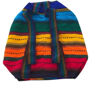 Backpack Unisex Large Rainbow‎ Striped Tribal Print Lightweight Drawstring Boho Blue thumbnail 2