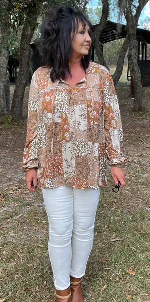 Haptics Country Bliss Patchwork Boho Blouse Floral Paisley Size Large thumbnail 1