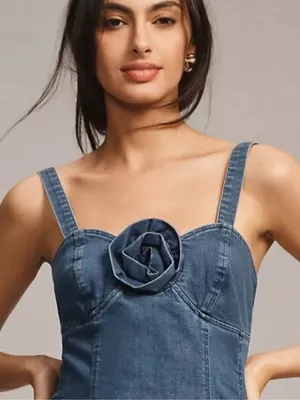 Anthropologie Porridge Womens Denim Mini Dress Rosette Xl New With Tags thumbnail 9