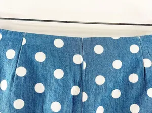AQUA Polka Dot Ruffle Hem Flutter Denim Shorts Blue White Medium thumbnail 9